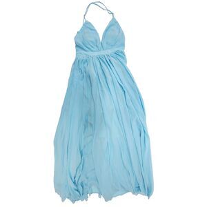 NWT Meghan Los Angeles Blue Chiffon Gown Grecian-style Halter Maxi